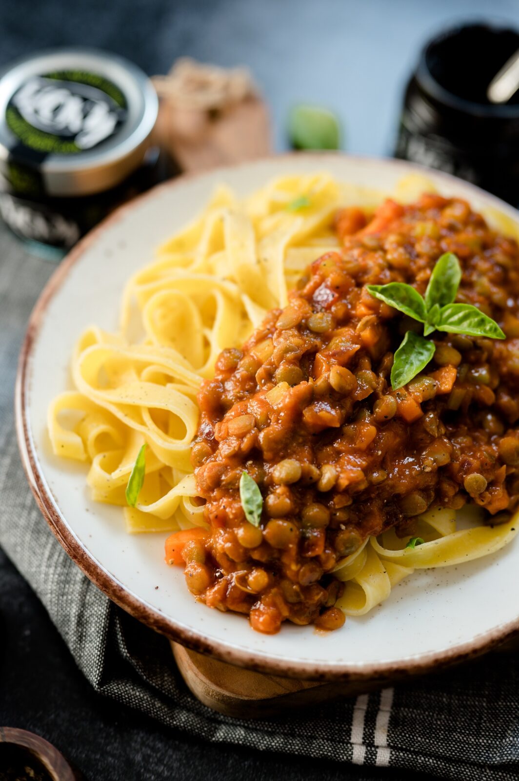 Tagliatelle met linzen bolognese